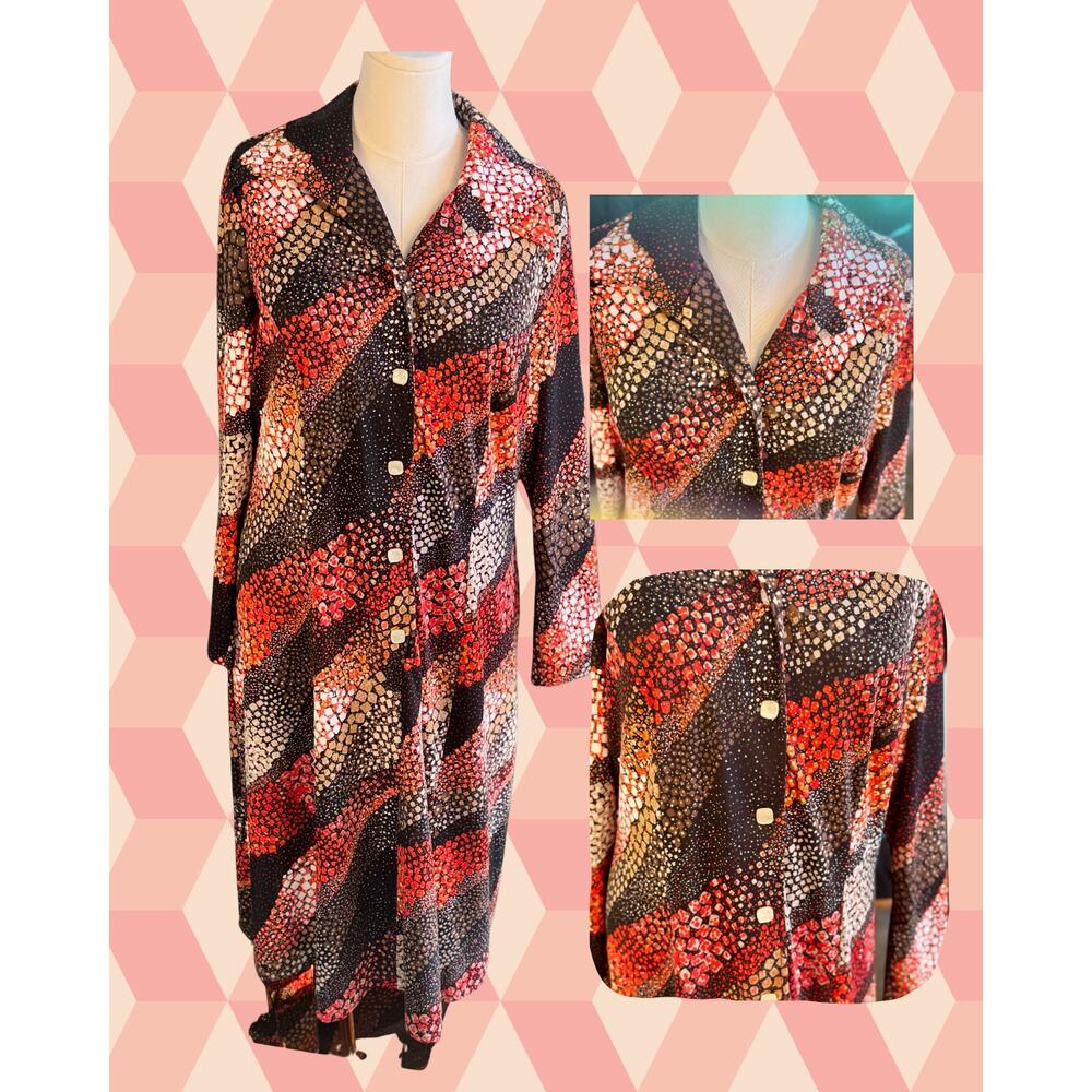 Volup 70s Lady Laura Toni Todd Earth Tone Floral Dagger Collar Shirt Dress XXL